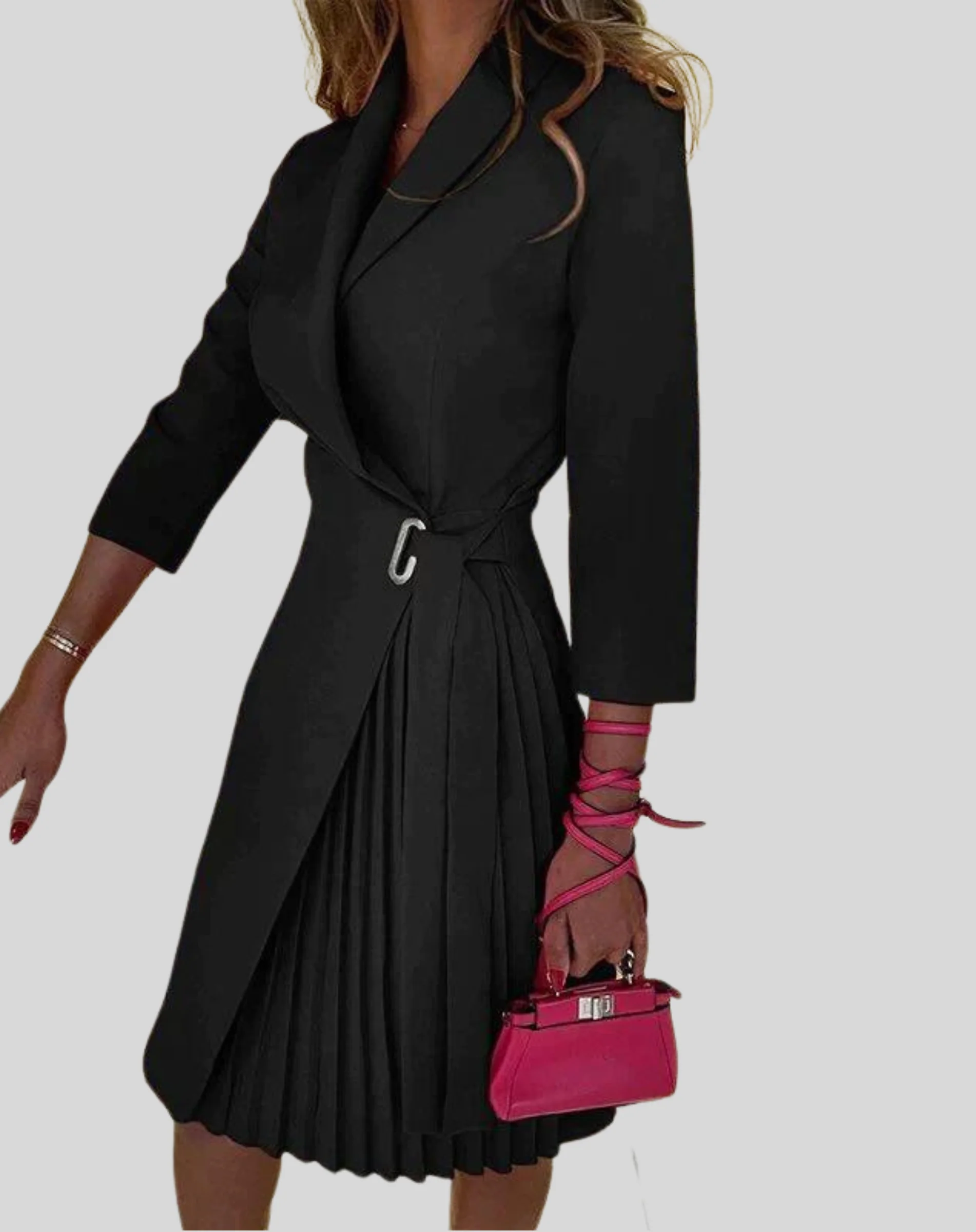 Ladies Dress - Midi Length - Pleated Skirt - Asymmetrical Design - Elegant Fit - Image 5