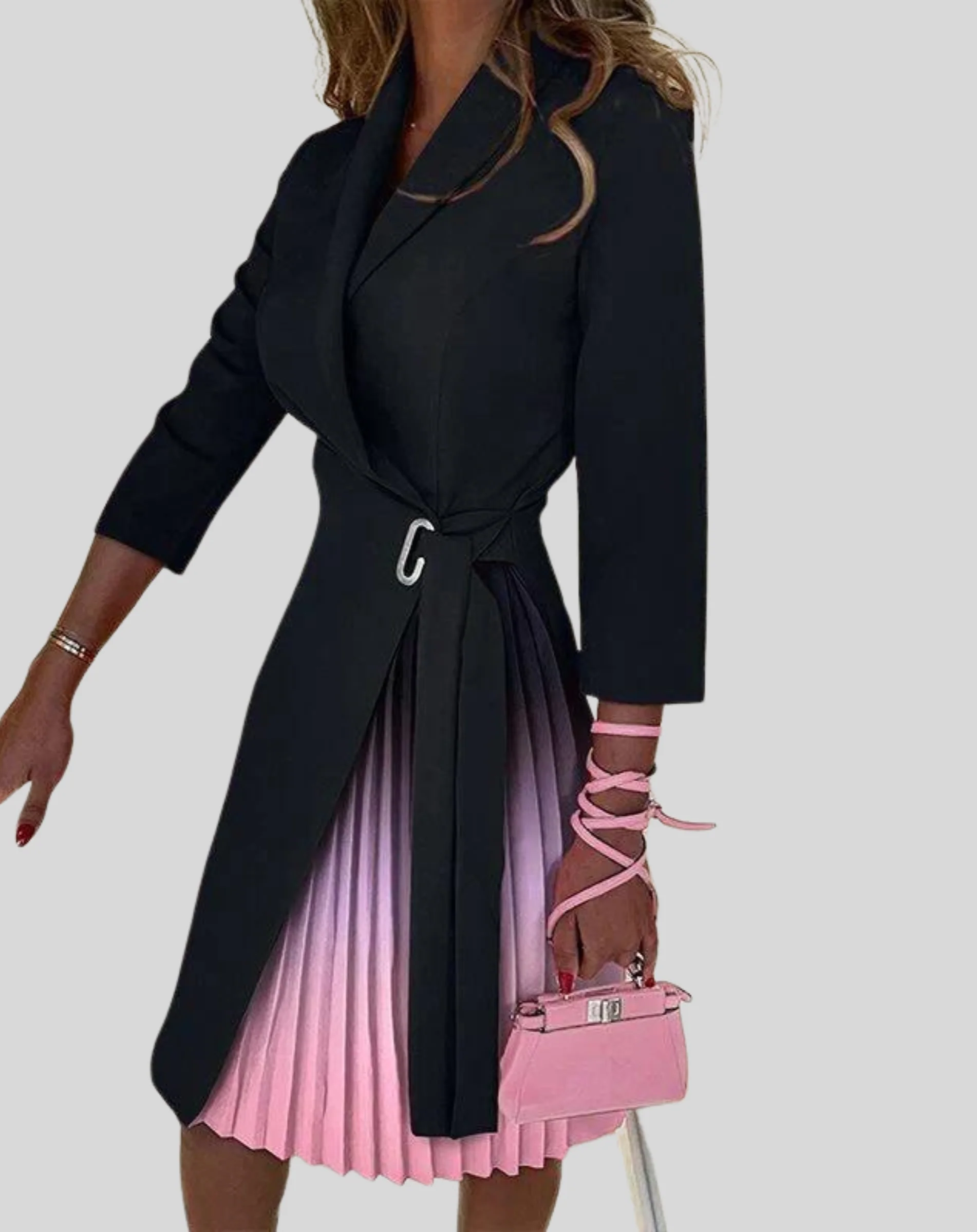 Ladies Dress - Midi Length - Pleated Skirt - Asymmetrical Design - Elegant Fit - Image 7