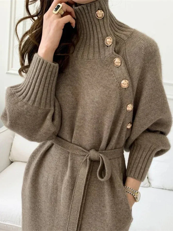 Women's Maxi Dress - Asymmetrical Off-Shoulder - Fitted - Puff Sleeves - Elegant Look - Image 3