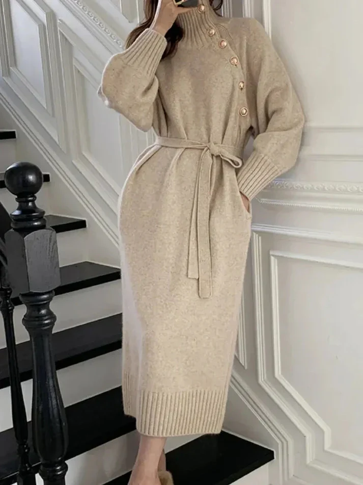 Women's Maxi Dress - Asymmetrical Off-Shoulder - Fitted - Puff Sleeves - Elegant Look - Image 4