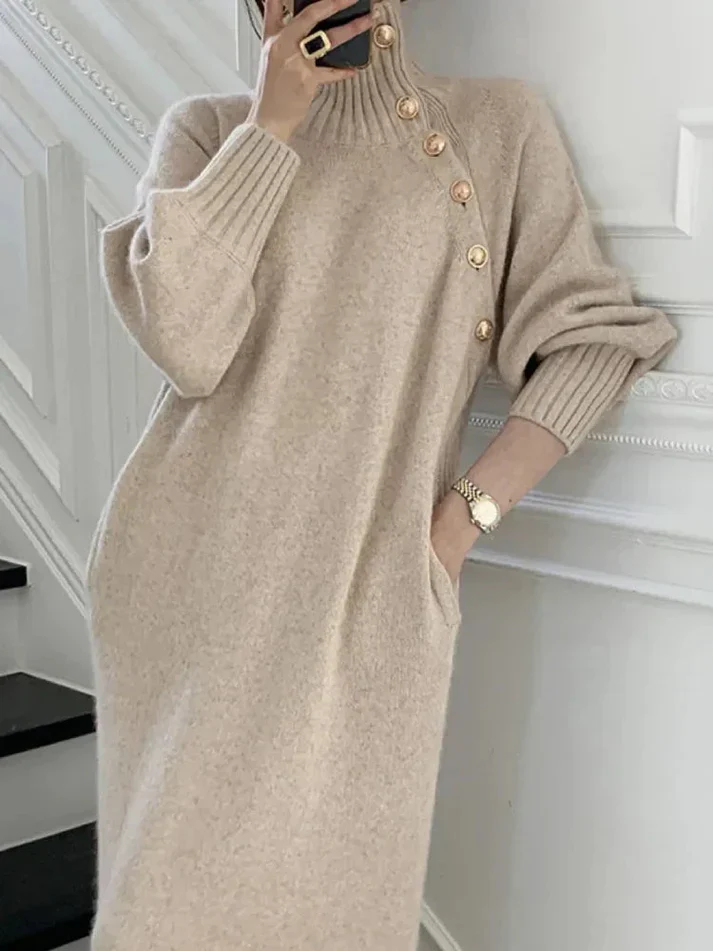 Women's Maxi Dress - Asymmetrical Off-Shoulder - Fitted - Puff Sleeves - Elegant Look - Image 5