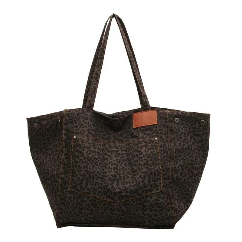 Ladies Shopper Bag - Roomy Model - Leopard Print - Canvas - Shoulder Handles - Image 6