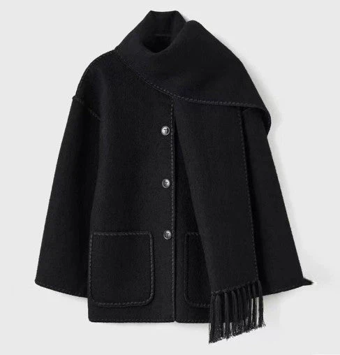 Women's Coat Poncho-Style - Oversized Fit - Wool Mix - High Collar - 3/4 Sleeve - Image 10