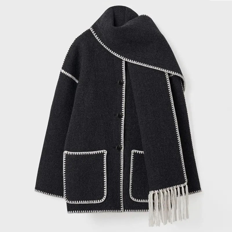 Women's Coat Poncho-Style - Oversized Fit - Wool Mix - High Collar - 3/4 Sleeve - Image 11