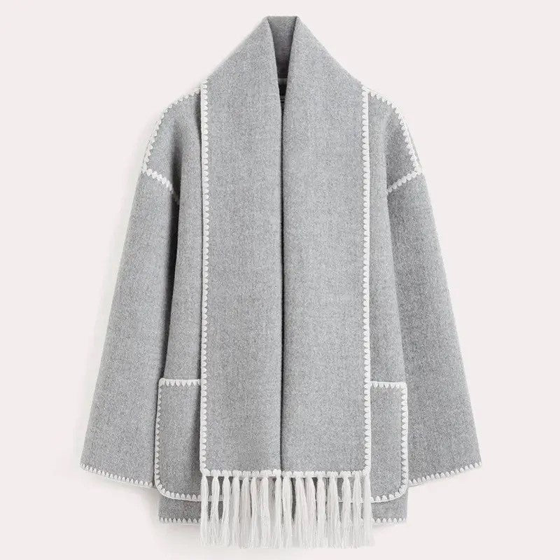Women's Coat Poncho-Style - Oversized Fit - Wool Mix - High Collar - 3/4 Sleeve - Image 13