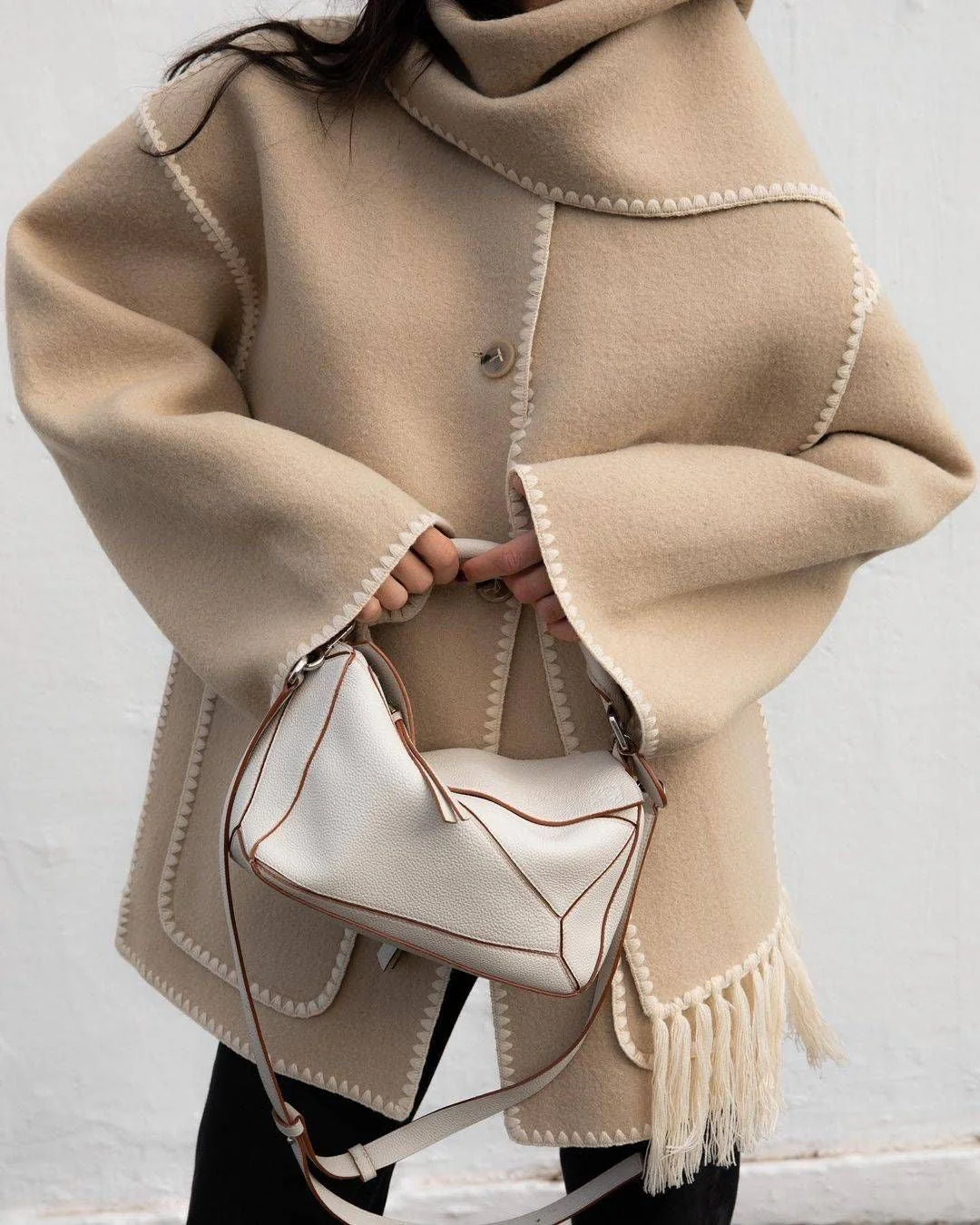 Women's Coat Poncho-Style - Oversized Fit - Wool Mix - High Collar - 3/4 Sleeve - Image 6