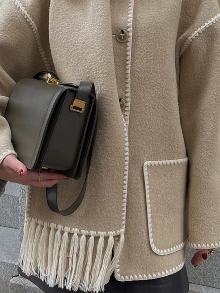 Women's Coat Poncho-Style - Oversized Fit - Wool Mix - High Collar - 3/4 Sleeve - Image 9