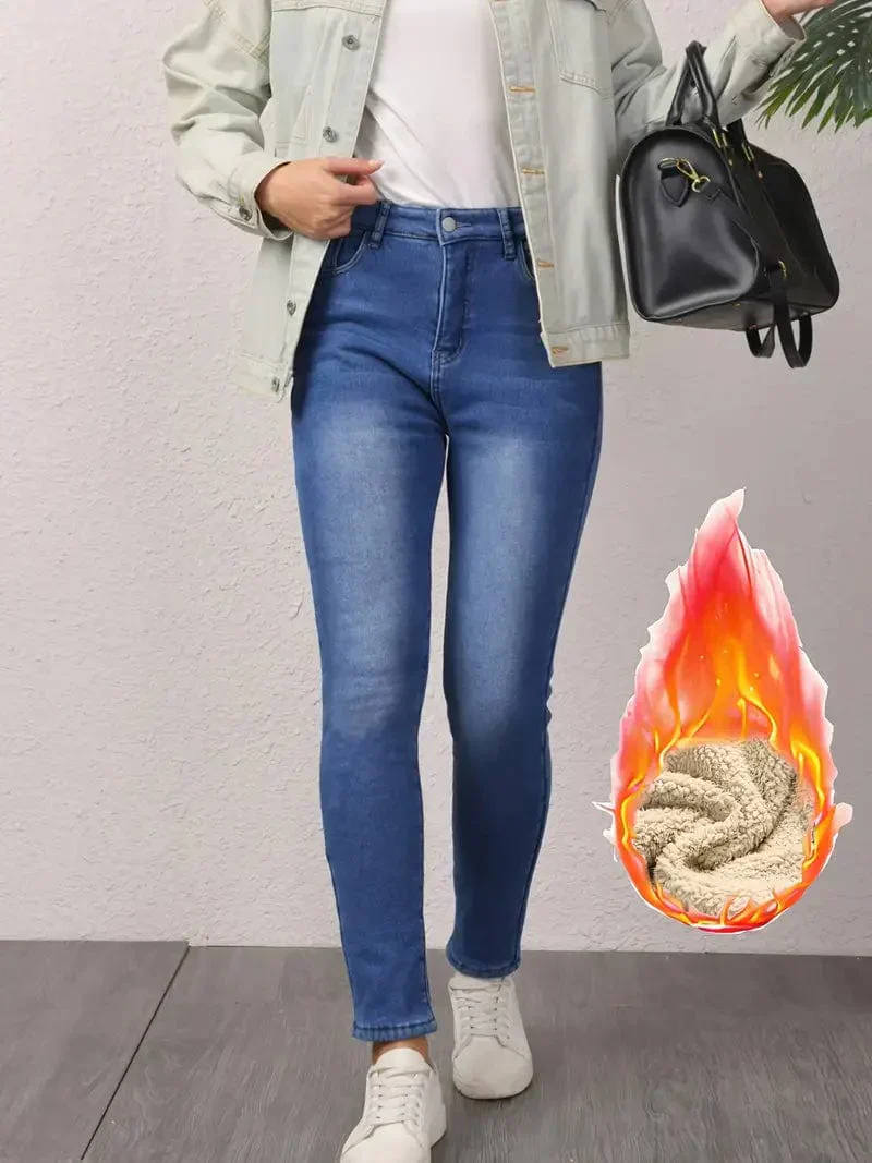 Ladies Jeans - Slim Fit - Fleece Lining - Stretch Denim - Cuffed Hems - Casual - Image 3