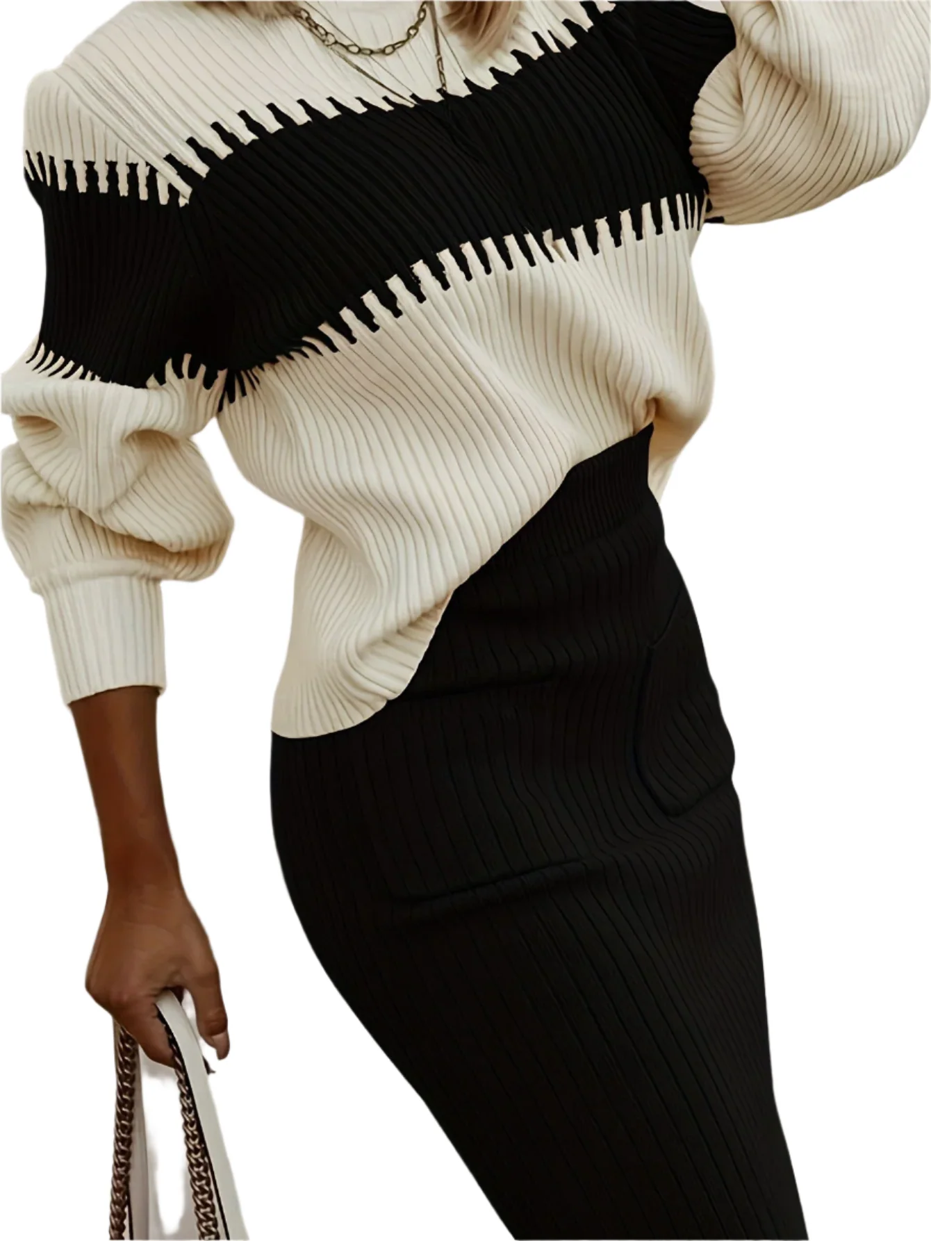 Ladies Twinset – Knitted Sweater and Pencil Skirt – Ribbed Texture – Comfort Fit – Long Sleeve - Image 11