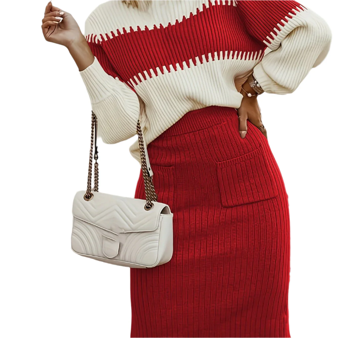 Ladies Twinset – Knitted Sweater and Pencil Skirt – Ribbed Texture – Comfort Fit – Long Sleeve - Image 13