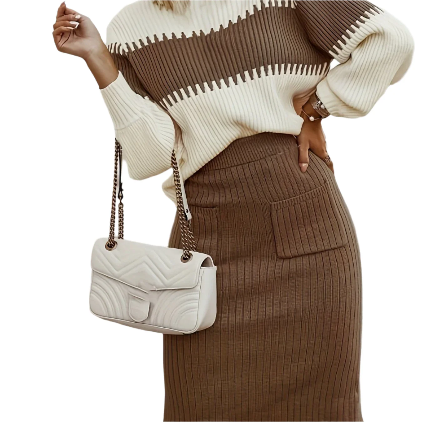 Ladies Twinset – Knitted Sweater and Pencil Skirt – Ribbed Texture – Comfort Fit – Long Sleeve - Image 14