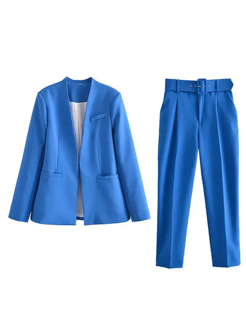 Women's Suit Set – Tailored Blazer with Single Closure – High Waist Trousers - Image 14