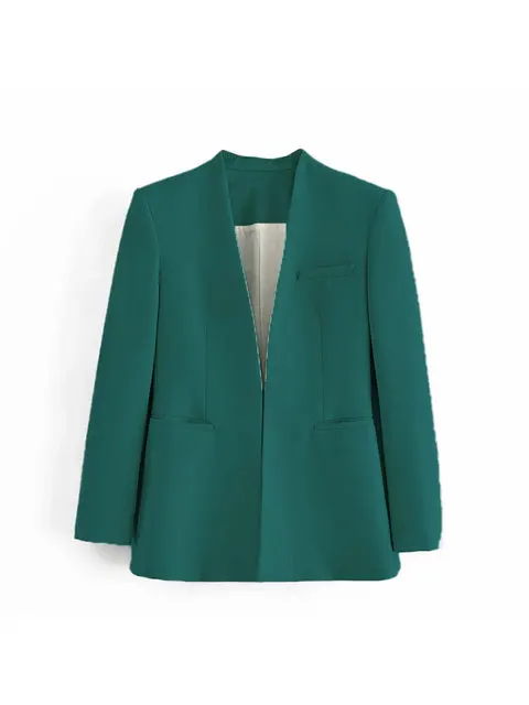 Women's Suit Set – Tailored Blazer with Single Closure – High Waist Trousers - Image 18