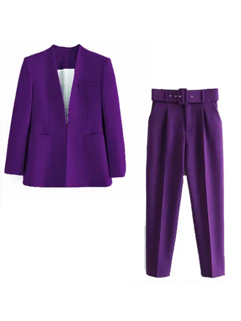 Women's Suit Set – Tailored Blazer with Single Closure – High Waist Trousers - Image 20