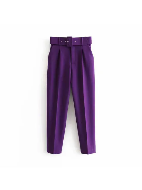 Women's Suit Set – Tailored Blazer with Single Closure – High Waist Trousers - Image 22