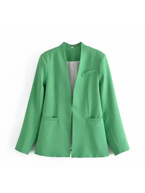 Women's Suit Set – Tailored Blazer with Single Closure – High Waist Trousers - Image 24