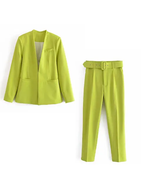 Women's Suit Set – Tailored Blazer with Single Closure – High Waist Trousers - Image 26