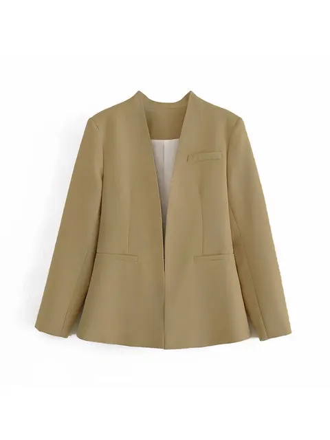 Women's Suit Set – Tailored Blazer with Single Closure – High Waist Trousers - Image 30