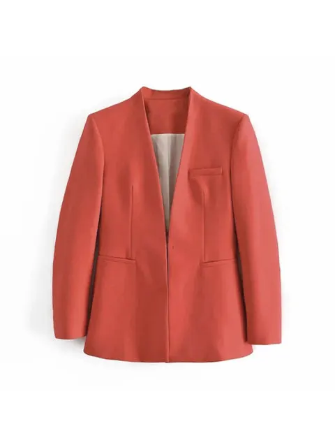 Women's Suit Set – Tailored Blazer with Single Closure – High Waist Trousers - Image 35