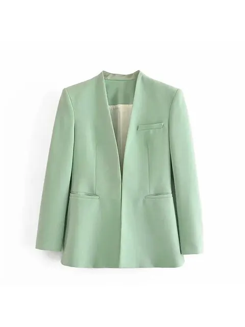 Women's Suit Set – Tailored Blazer with Single Closure – High Waist Trousers - Image 38