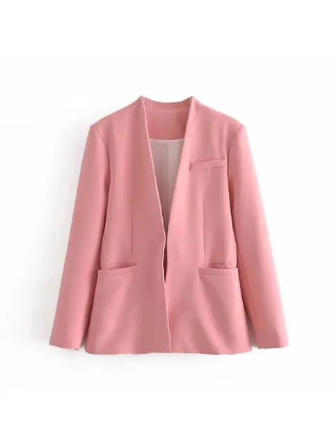 Women's Suit Set – Tailored Blazer with Single Closure – High Waist Trousers - Image 40