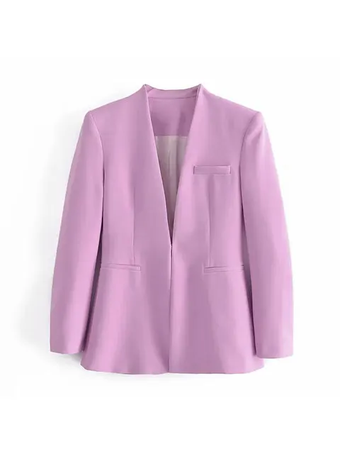 Women's Suit Set – Tailored Blazer with Single Closure – High Waist Trousers - Image 42