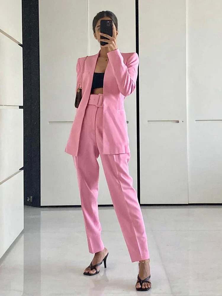 Women's Suit Set – Tailored Blazer with Single Closure – High Waist Trousers - Image 5