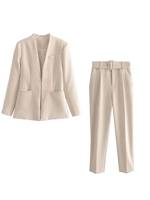 Women's Suit Set – Tailored Blazer with Single Closure – High Waist Trousers - Image 53