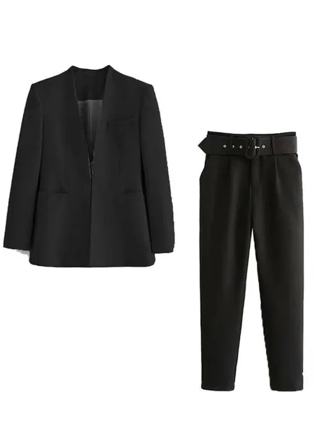 Women's Suit Set – Tailored Blazer with Single Closure – High Waist Trousers - Image 8