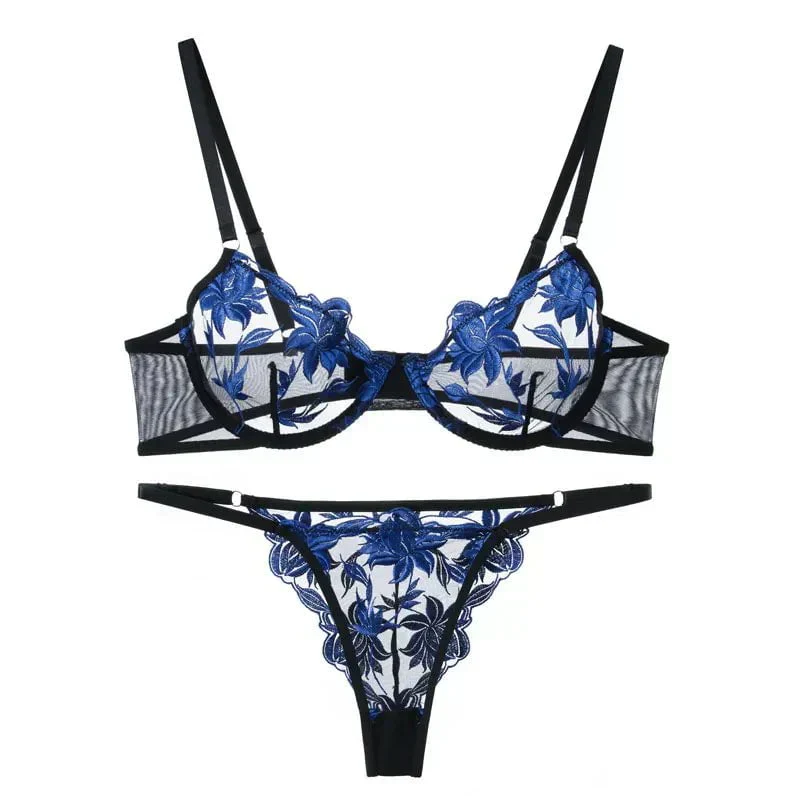 Ladies Lingerie Set – Sheer Lace – Embroidered – Underwire Bra with Adjustable Straps - Image 6