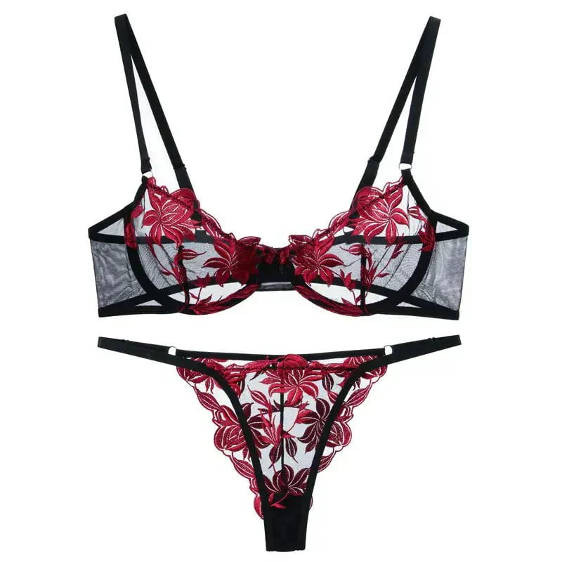 Ladies Lingerie Set – Sheer Lace – Embroidered – Underwire Bra with Adjustable Straps - Image 7