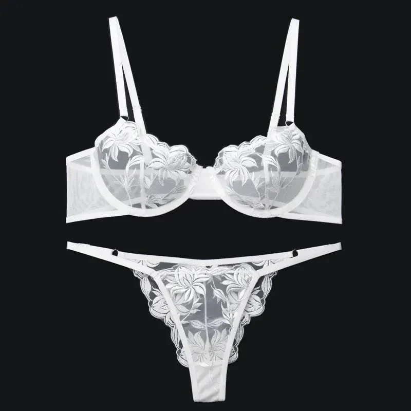 Ladies Lingerie Set – Sheer Lace – Embroidered – Underwire Bra with Adjustable Straps - Image 8
