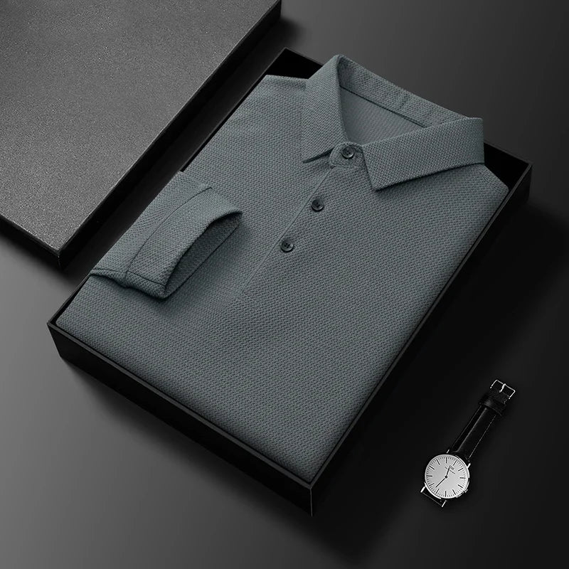 Men's Polo Shirt – Long Sleeve – Textured Fabric – Breathable and Comfortable Fit - Image 10