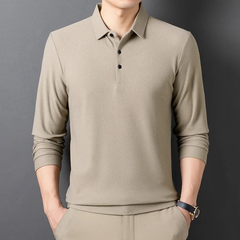 Men's Polo Shirt – Long Sleeve – Textured Fabric – Breathable and Comfortable Fit - Image 2