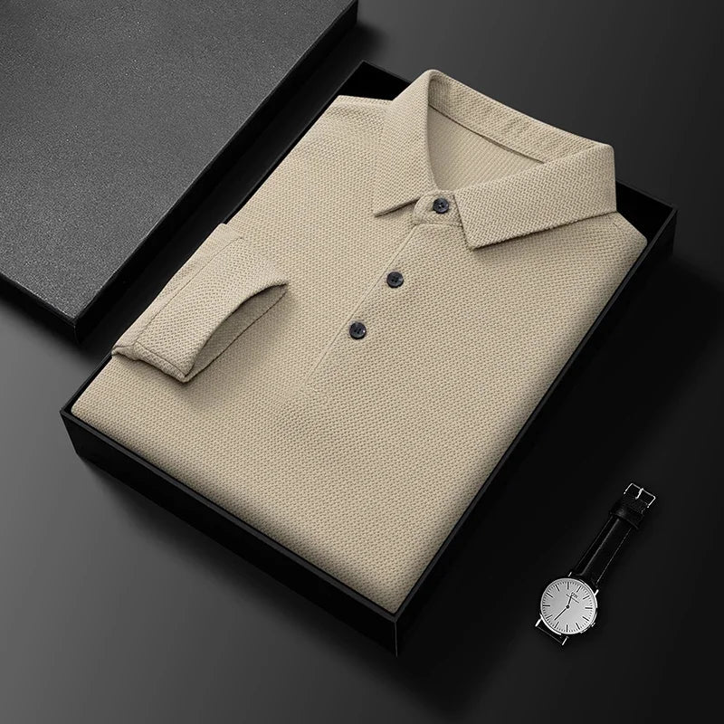 Men's Polo Shirt – Long Sleeve – Textured Fabric – Breathable and Comfortable Fit - Image 3