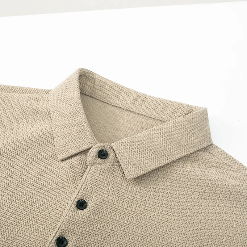 Men's Polo Shirt – Long Sleeve – Textured Fabric – Breathable and Comfortable Fit - Image 4
