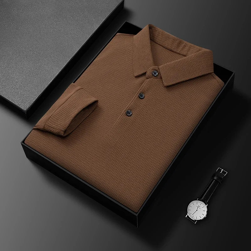 Men's Polo Shirt – Long Sleeve – Textured Fabric – Breathable and Comfortable Fit - Image 7