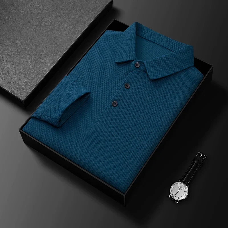 Men's Polo Shirt – Long Sleeve – Textured Fabric – Breathable and Comfortable Fit - Image 8