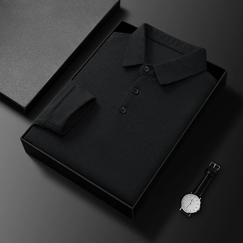 Men's Polo Shirt – Long Sleeve – Textured Fabric – Breathable and Comfortable Fit - Image 9