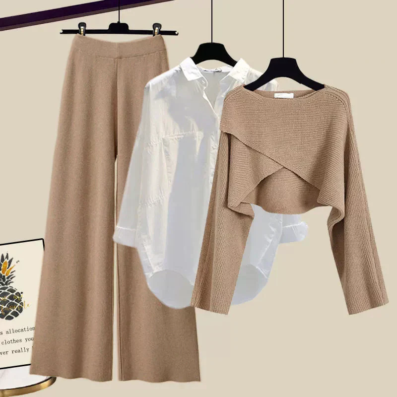 Ladies 3-Piece Set – Blouse & Cropped Sweater – High Waist Loose Trousers – Comfort Fit - Image 6
