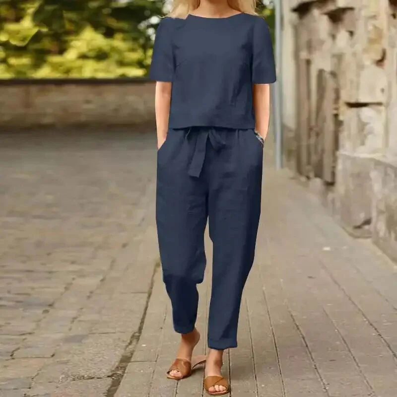 Ladies Two-Piece Set – Loose-Fitting Top – High Waist Pants – Elastic Waistband - Image 2