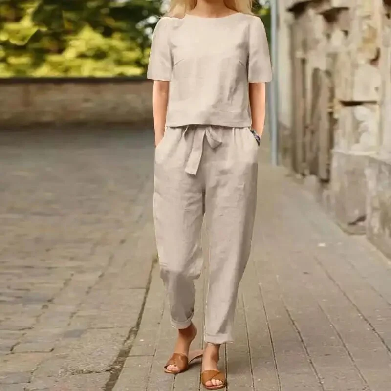 Ladies Two-Piece Set – Loose-Fitting Top – High Waist Pants – Elastic Waistband - Image 3