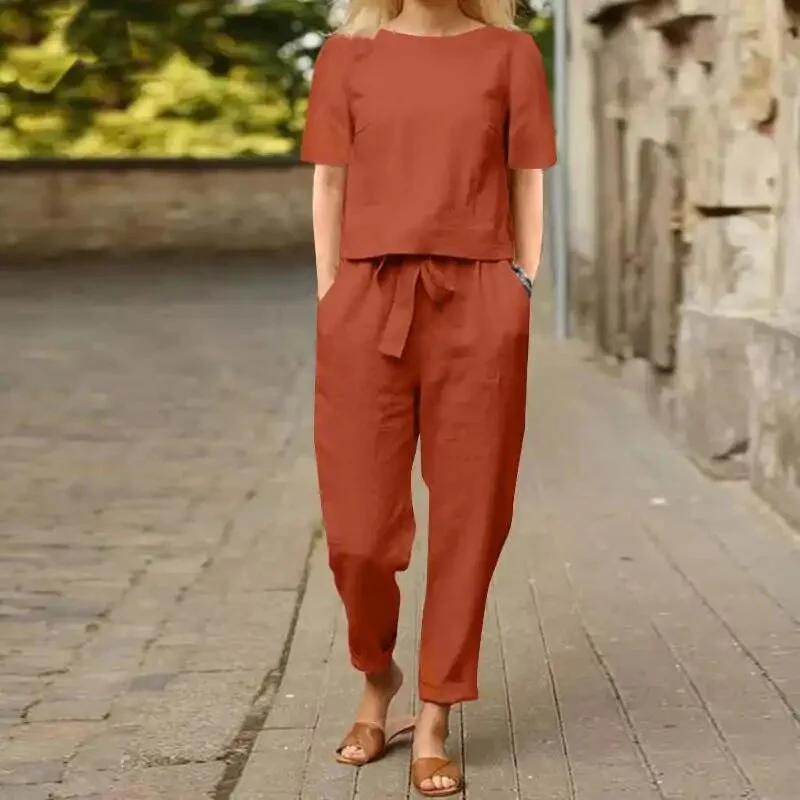 Ladies Two-Piece Set – Loose-Fitting Top – High Waist Pants – Elastic Waistband - Image 4