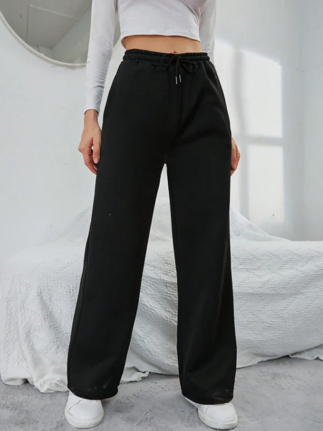 Women's Sweatpants - Wide Legs - Elastic Waistband - Pockets - Comfort Fit - Image 3
