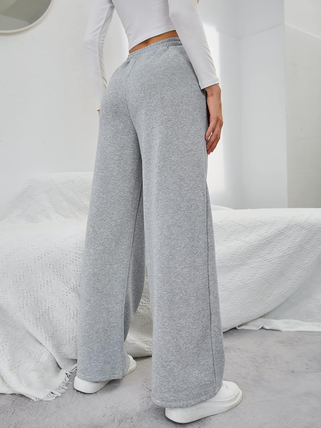 Women's Sweatpants - Wide Legs - Elastic Waistband - Pockets - Comfort Fit - Image 4