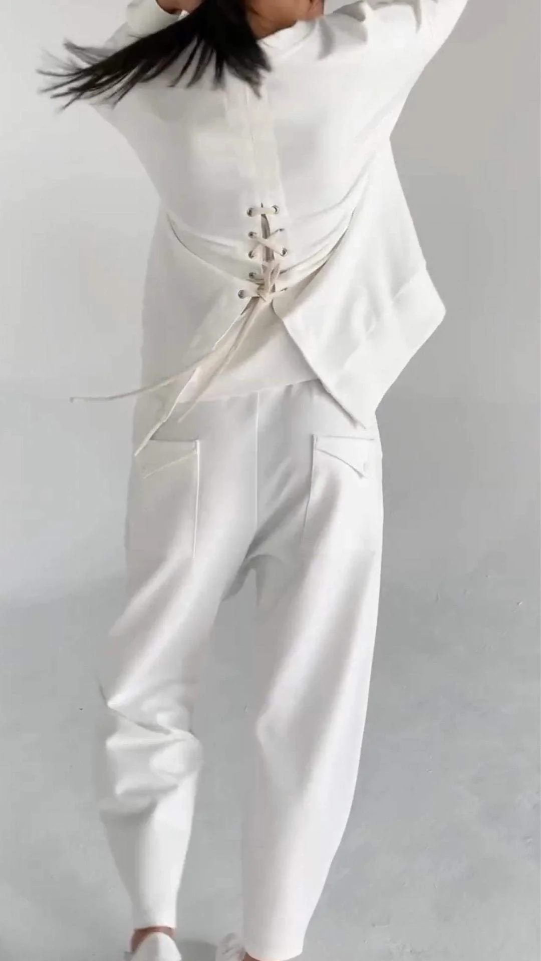 Ladies Two-Piece Set – Oversized Top with Bow Detail – Straight Tailored Trousers – Comfort Fit - Image 3