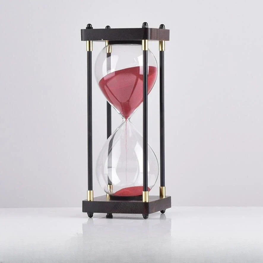Glass and Wood Hourglass Timer With Gold Accents - Image 4