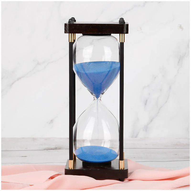 Glass and Wood Hourglass Timer With Gold Accents - Image 6