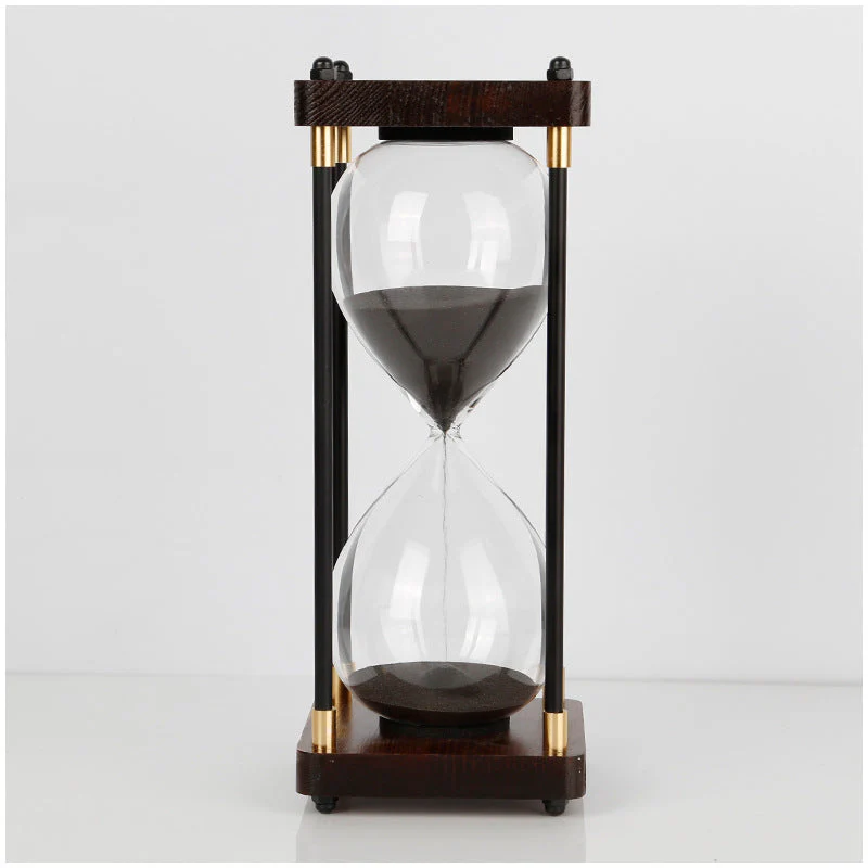 Glass and Wood Hourglass Timer With Gold Accents - Image 7