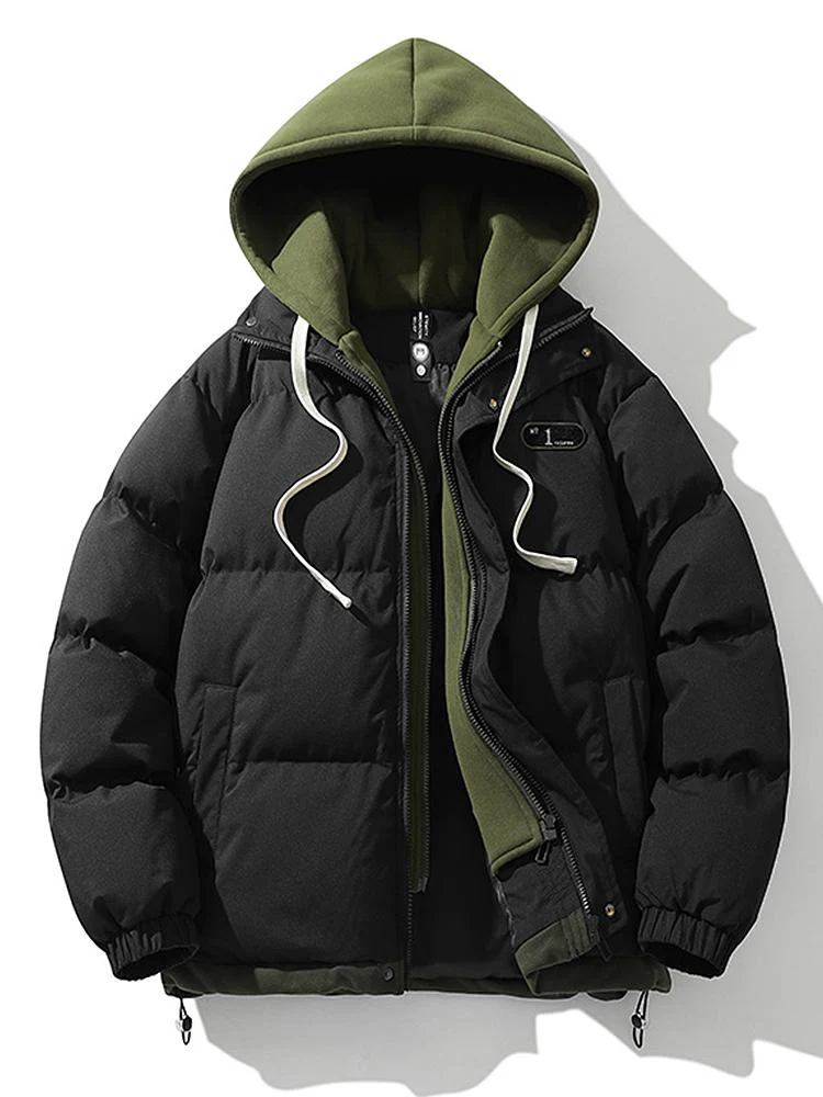 Men's Puffer Jacket - Quilted with Hood - Zipper Closure - Ribbed Cuffs - Warm Lining - Image 3